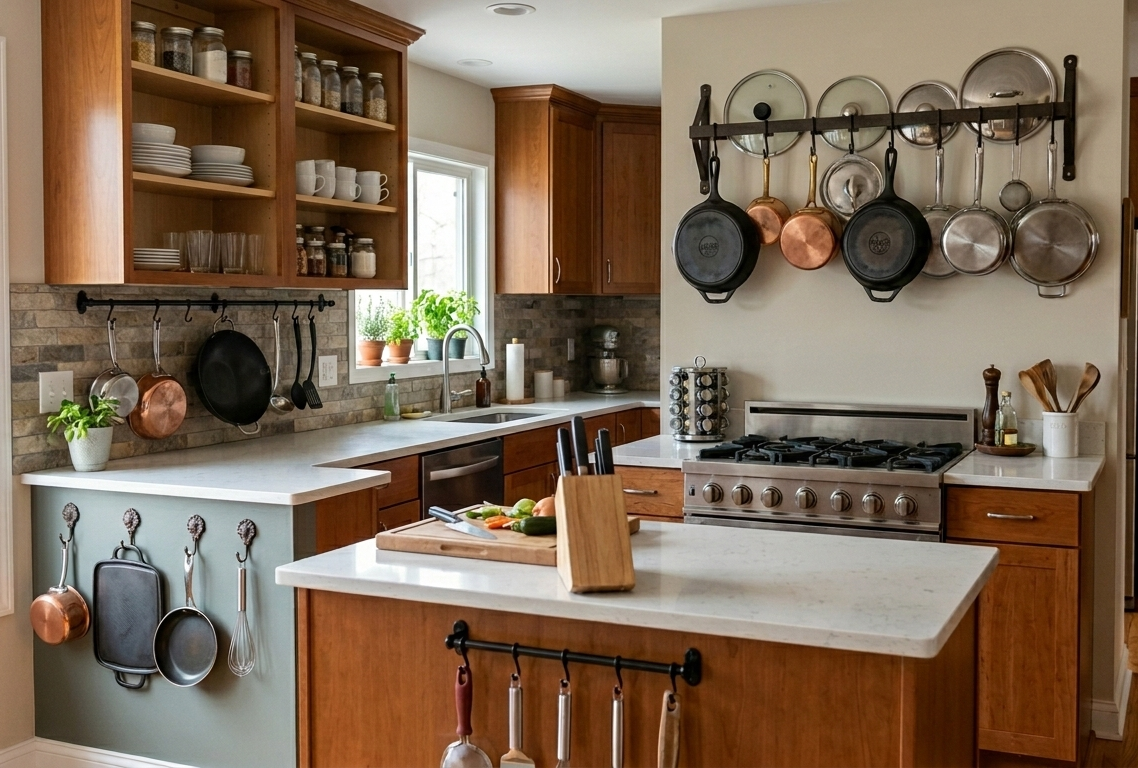 A well arranged kitchen to show how to utilize space in a small kitchen to get maximum use of it