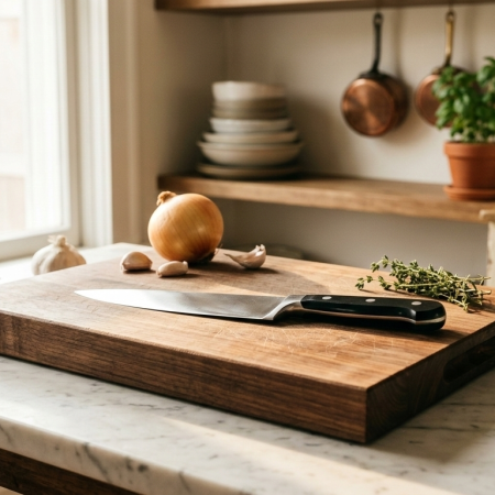 Wooden Chopping board and a knife